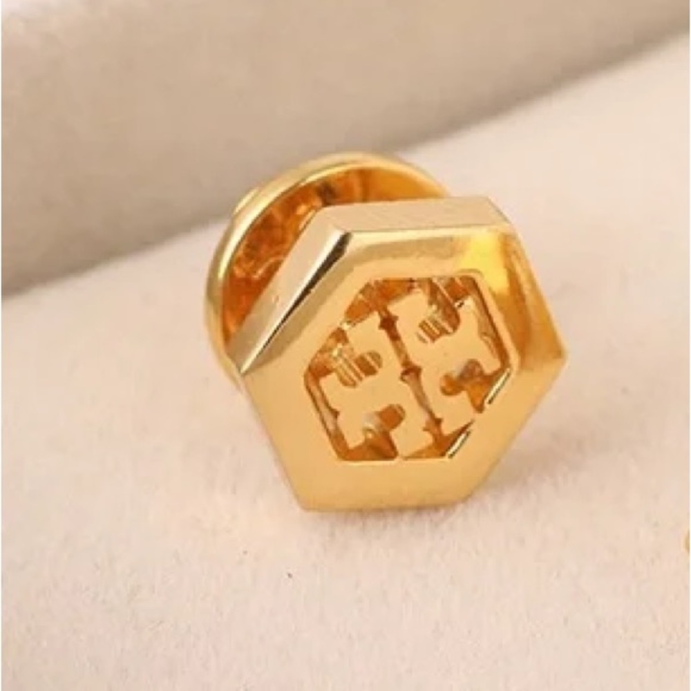 Tory Burch Gold Hexagon Logo single Earring